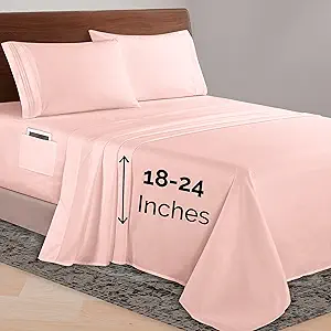 Elegant Comfort Luxurious 1500 Premium Hotel Quality Microfiber 4-Piece Sheet Set, 18-24 Inches Deep - Extra Deep Pocket Sheets - Ultra Soft 4PC Deep Pocket Sheets, King, Blush
