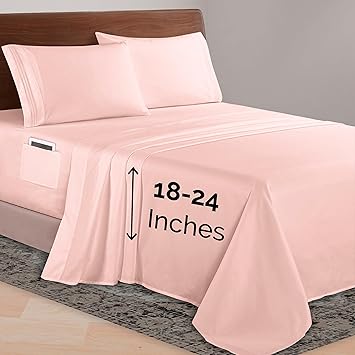 Elegant Comfort Luxurious 1500 Premium Hotel Quality Microfiber 4-Piece Sheet Set, 18-24 Inches Deep - Extra Deep Pocket Sheets - Ultra Soft 4PC Deep Pocket Sheets, King, Blush