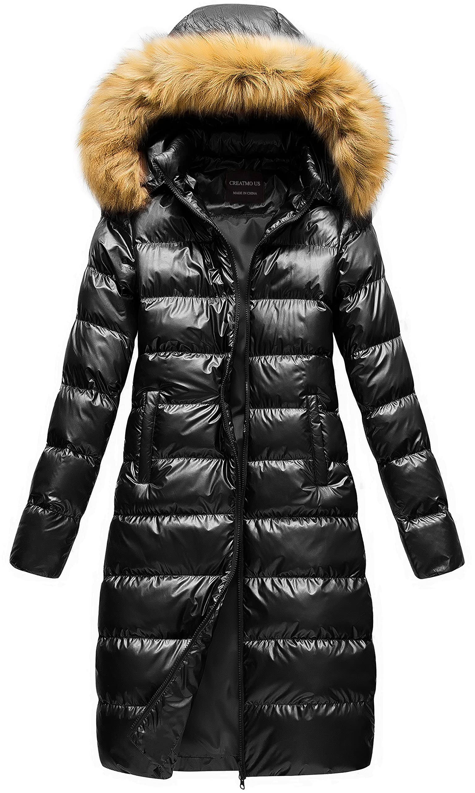 creatmo us Women's Long Winter Jacket Metallic Shiny Puffer Warm Coat With Belt-picture-46