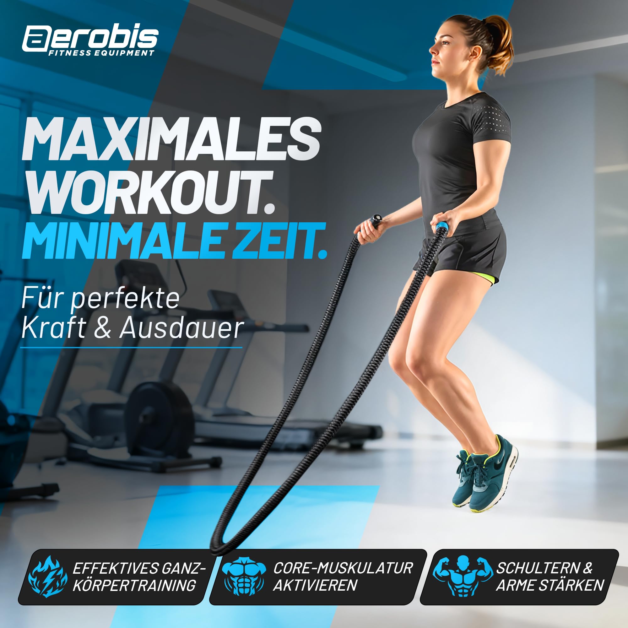 aerobis® - Springseil gewichtet - Battle Jump Rope mit innovativer Stahlring Fixierung - Indoor und Outdoor geeignet durch Wasserfestes Material, Springschnur Erwachsene Fitness