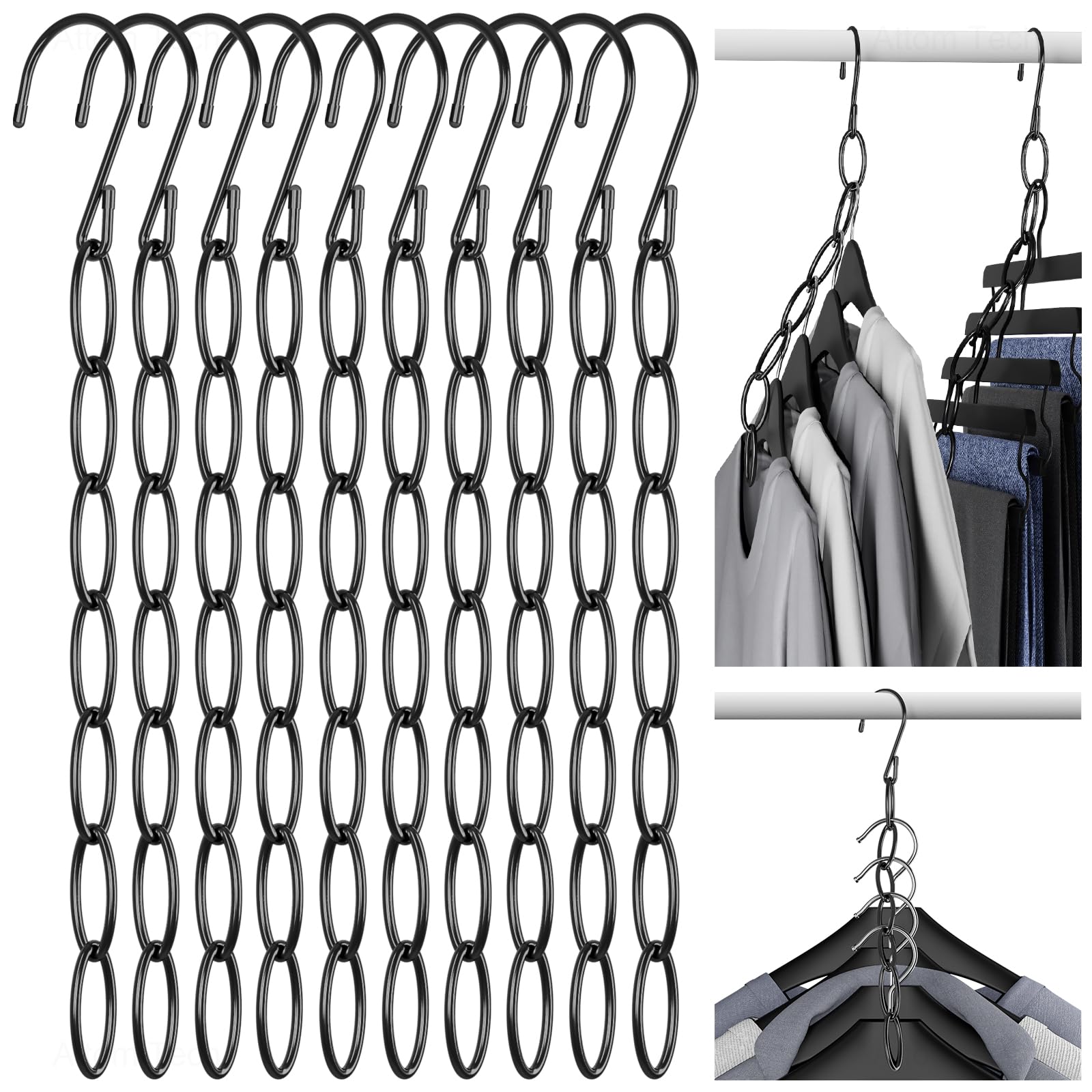 NiHome Clothing Chain Hanger 10-Pack, Metal Closet Organizer Space Saving Hangers with 7 Holes, College Dorm Room Essentials, Closet Organizers and Storage for Home, Office & Travel, Wrinkle-Reducing