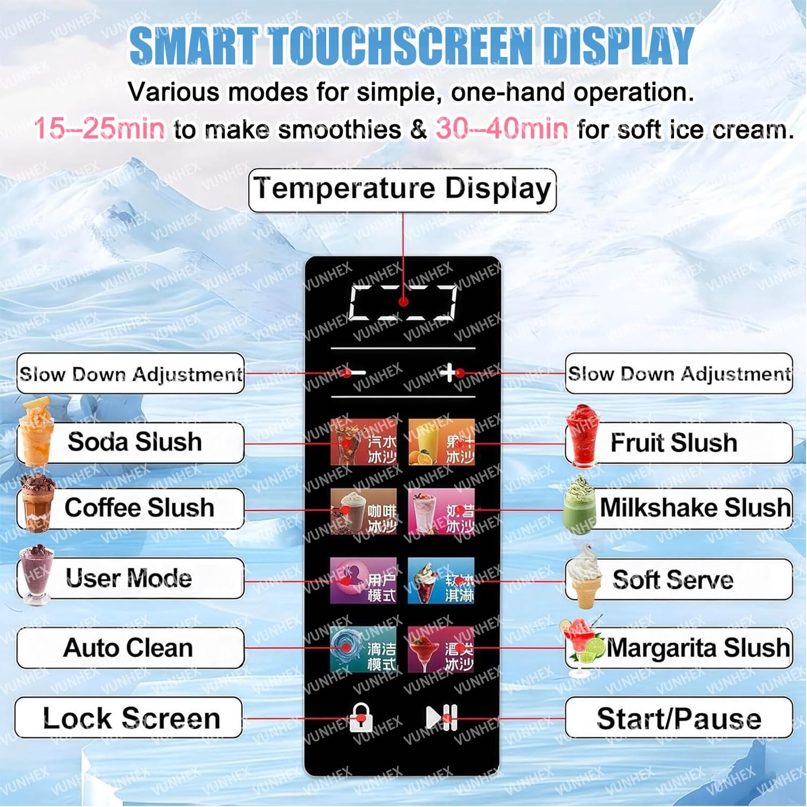 Máquina Para Granizados De Doble Depósito, Con 7 Programas Preestablecidos De Un Solo Toque, Limpieza Automática Y Bloqueo Seguridad Para Margaritas Heladas, Cócteles, Batidos Y Helados(Black)