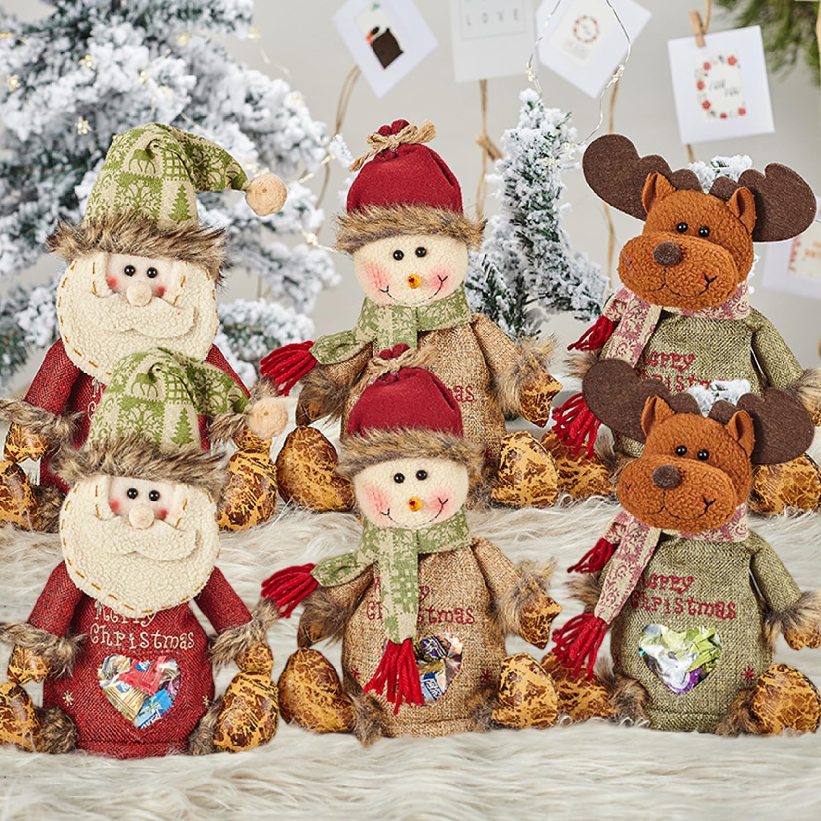 6PCS Christmas Bags Zipper Design Cute Santa Claus Snowman Elk Christmas Bag Reusable Fabric Storage for Party and Festival Decor, Fabric Bags