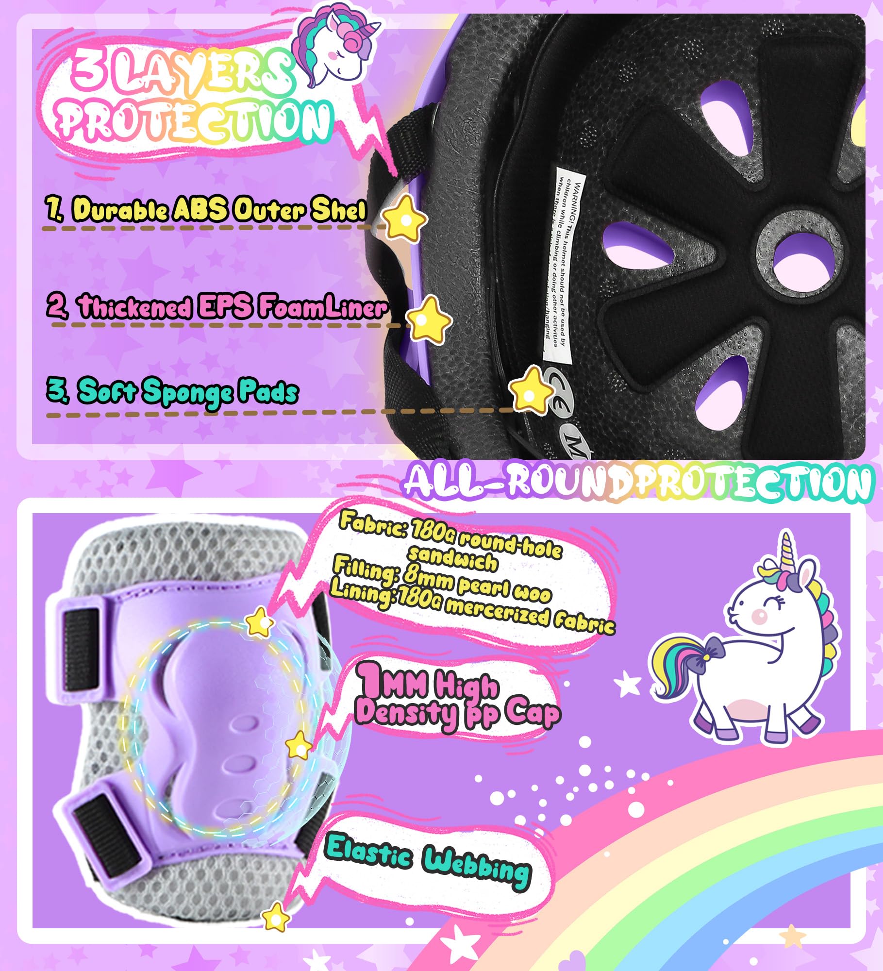 Unicornio Protección para Patines Infantiles Rodilleras para niñas Protecciones Skate Niño con Bolsa de Cordón para Patinaje Skateboard Monopatín Bicicletas — view 6