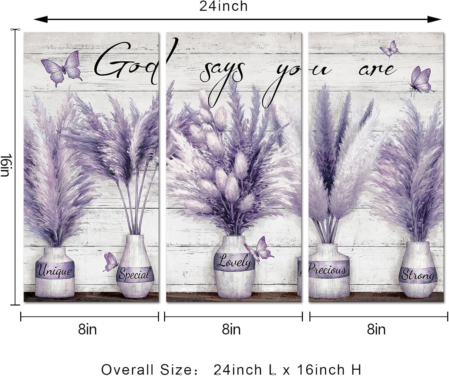 Visual Art Decor God Says You Are Wall Art Motivational Quotes Wall Decor Bathroom Bedroom Wall Decor Picture Framed 8x16inchx3Pieces (Purple)