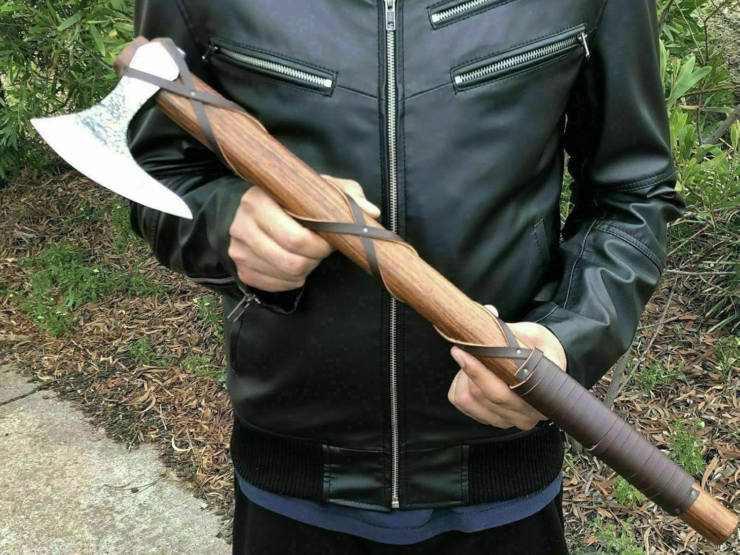 Hand-Forged Viking Axe – Custom High Carbon Steel Bearded Blade with Leather Sheath – Rosewood Handle Norse Tomahawk, Ragnar Hatchet – Birthday, Christmas, Valentine's Gift for Him