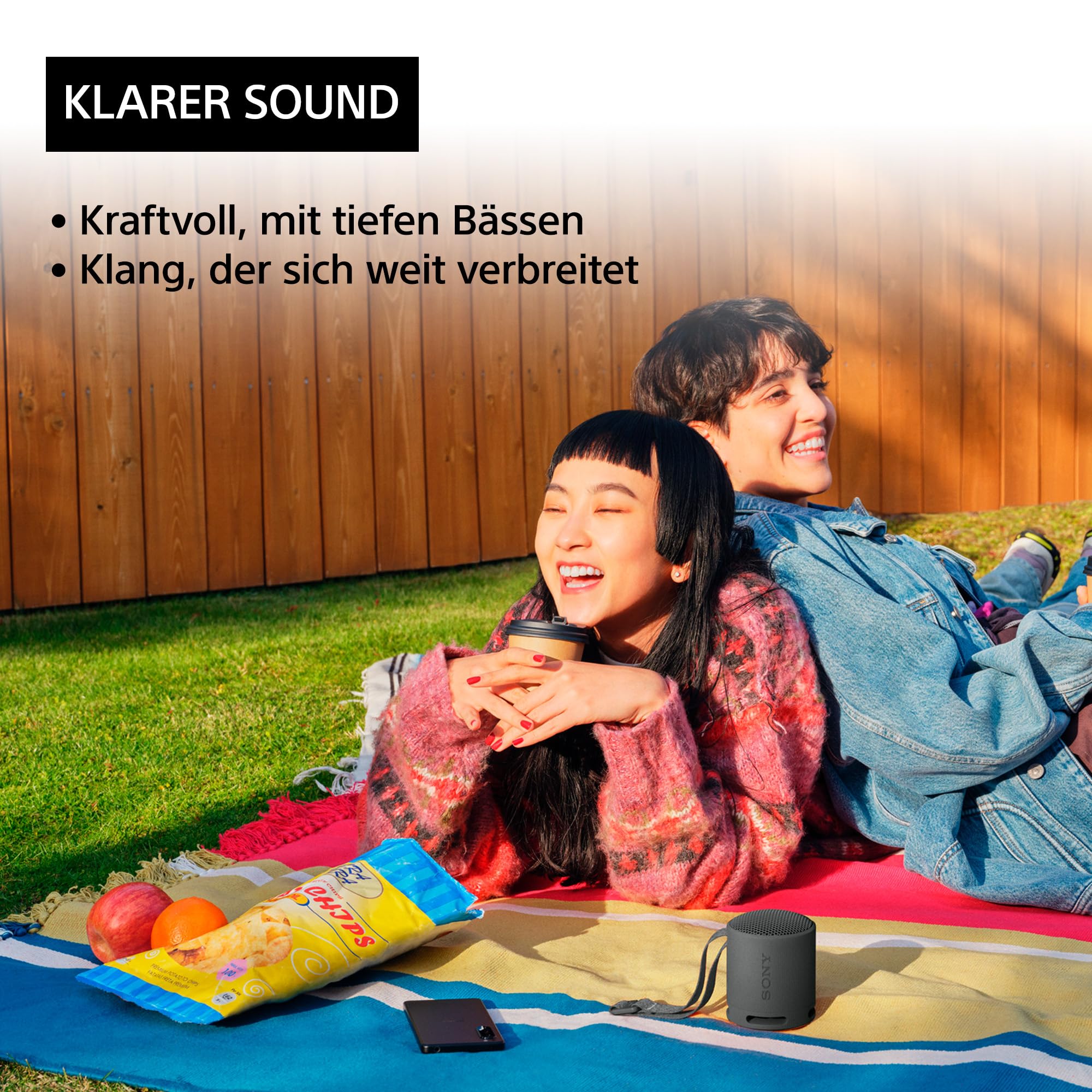 Sony SRS-XB100 - Kabelloser Bluetooth-Lautsprecher, tragbar, leicht, kompakt, Outdoor, Reise, langlebig, IP67 wasser- und staubdicht, 16 Std Akku, Trageriemen, Freisprechfunktion, schwarz
