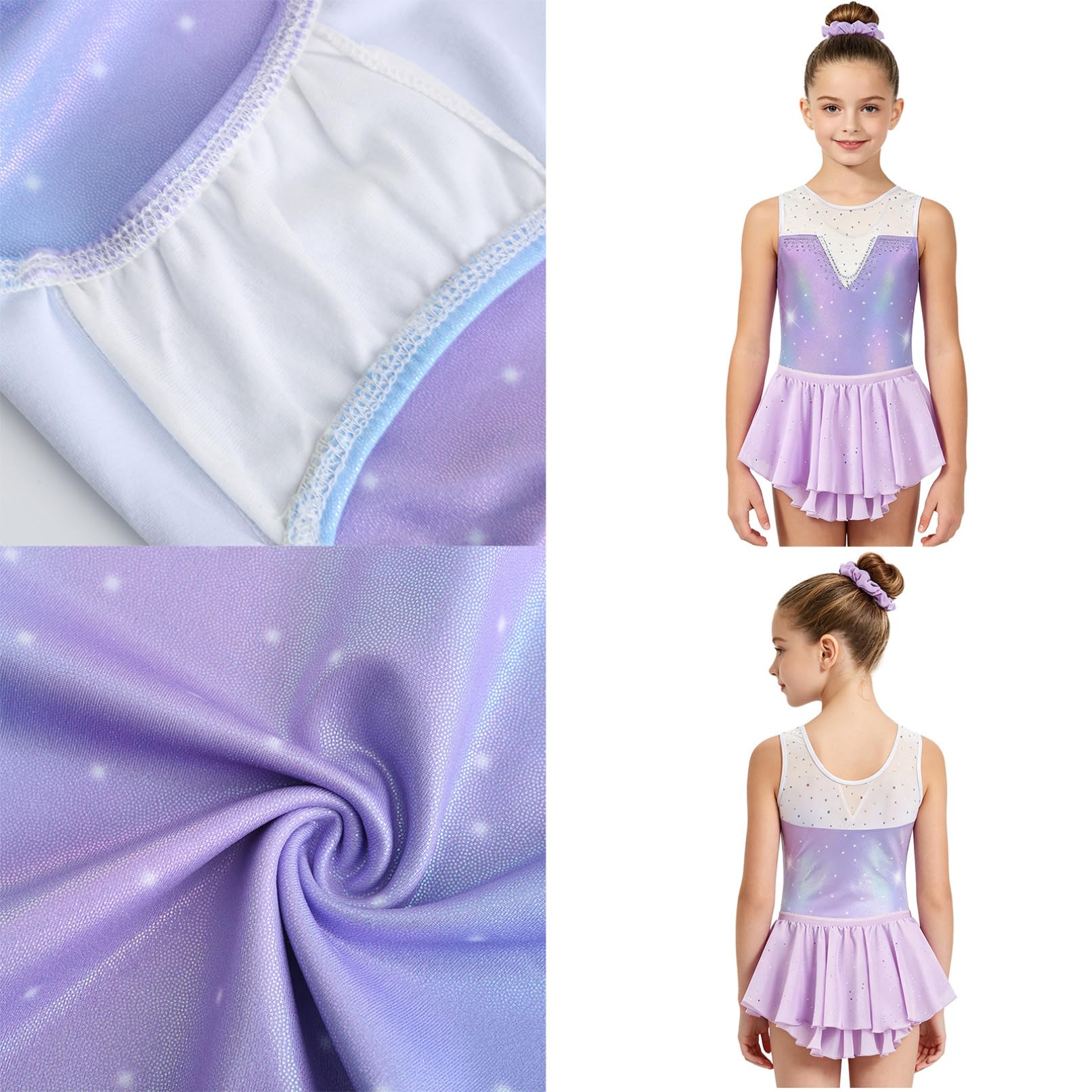 TiaoBug Body Ginnastica Artistica Bambina con Gonna Corta Tuta Pattinaggio Artistico Body Danza Classica Moderna con Gonna Tutu Ballerina Costume da Ballo Da Sala Jazz