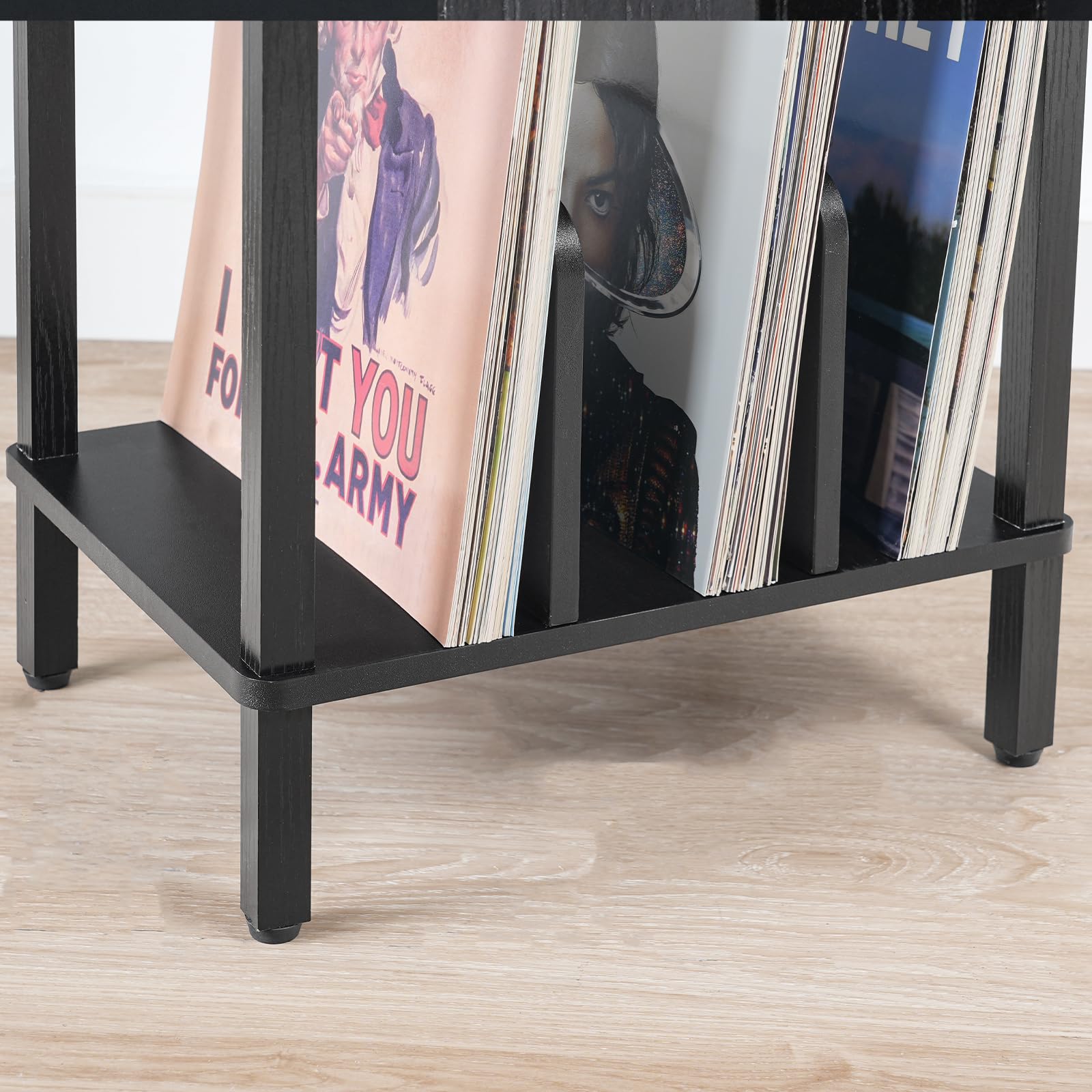 HOOBRO Soporte para Tocadiscos de 2 Niveles, Mesa para Tocadiscos de Vinilo de Estilo Industrial, con Separadores, para 100 Discos y CD, Mesa Auxiliar para Salón, Negro EBK05RS01