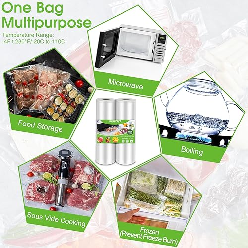 Miniatura 2 de CUCUPAPA - Rollos de sellado al vacío para alimentos, 2 paquetes de bolsas de almacenamiento de 11 pulgadas x 50 pies, sin BPA, bolsas de alimentos