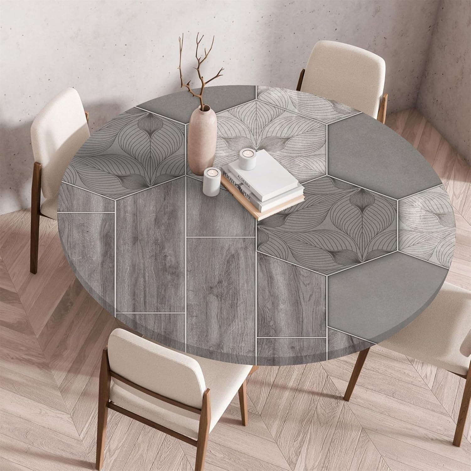KIJyfgTR Wood-effect Marble Print Garden Tablecloth, Dust-proof, Ideal For Parties And The Kitchen(Style 2,Diameter 80cm)