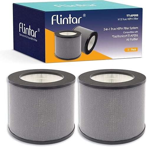 Flintar Paquete de 2 filtros de repuesto AP006 H13 True HEPA, compatible con purificador de aire TaoTronics TT-AP006, prefiltro 3 en 1, HEPA