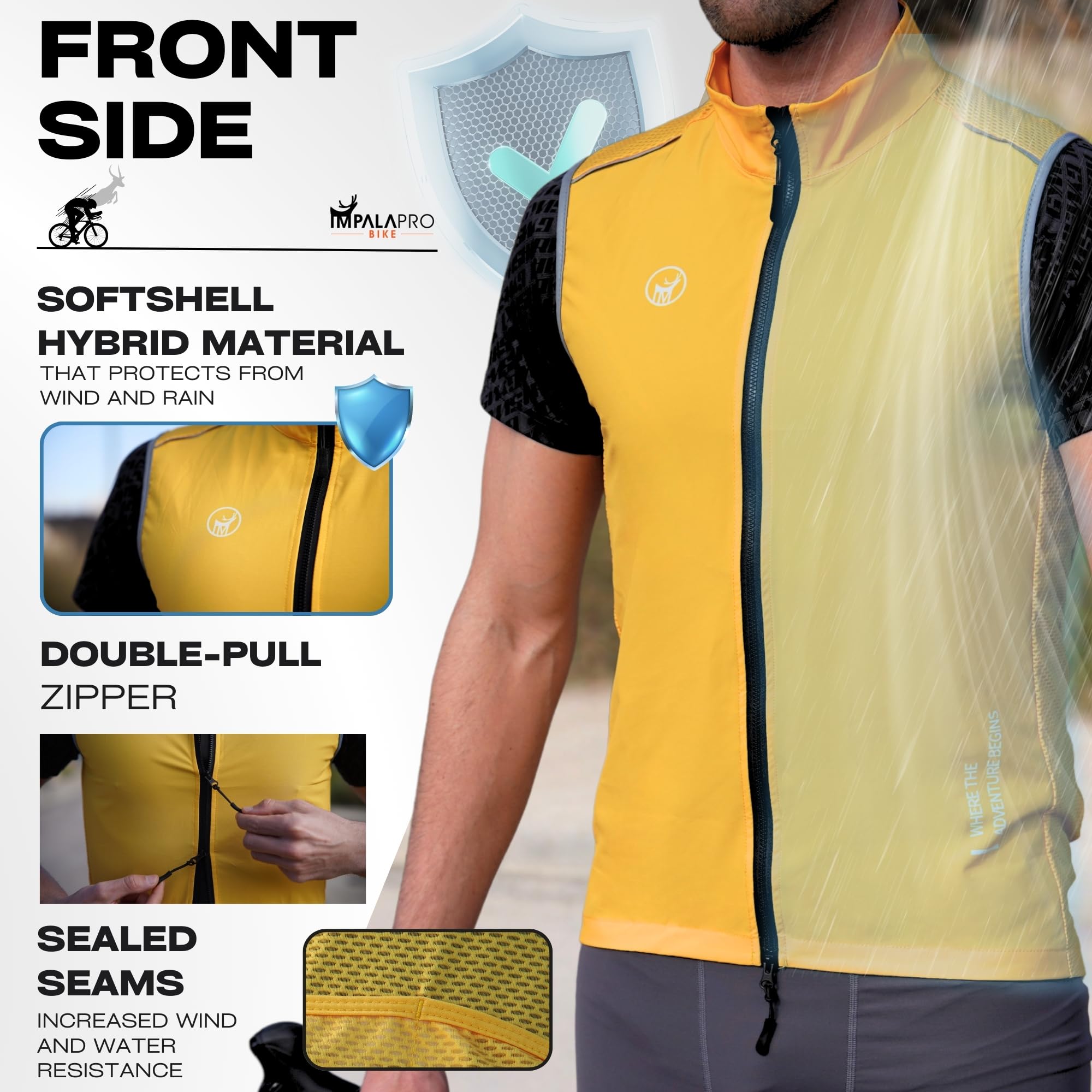 IMPALAPRO Chaleco Cortavientos Ciclismo Hombre y Mujer Ultraligero, Transpirable y Resistente - Protección Contra el Viento y la Lluvia