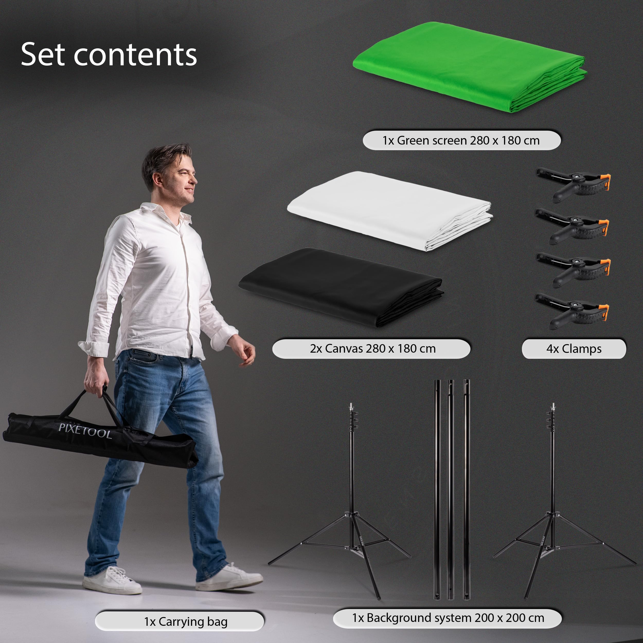 Greenscreen (1,8m x 2,8m) z Stojakiem - Zielony Ekran | Stojak (2m x 2m) - Tło Fotograficzne - Zestaw do Studia - Zielone Tło - Akcesoria do Gier, Streamingu, Fotografii