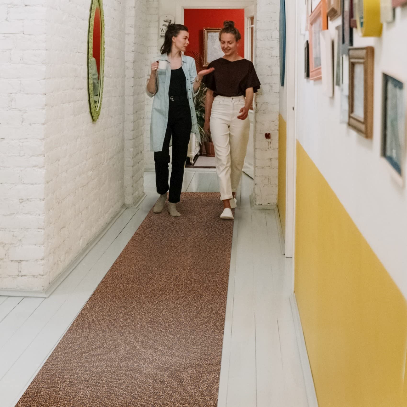 ANRO Teppich Teppichläufer Flur Schlafzimmer Küche Wohnzimmer Küchenläufer Küchenteppich rutschfest Meterware Tamara Braun 400x100cm