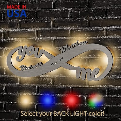 Miniatura 2 de Decoración de pared infinito, luz nocturna LED personalizada de madera, nombres de parejas, letrero infinito para San Valentín, boda, aniversario