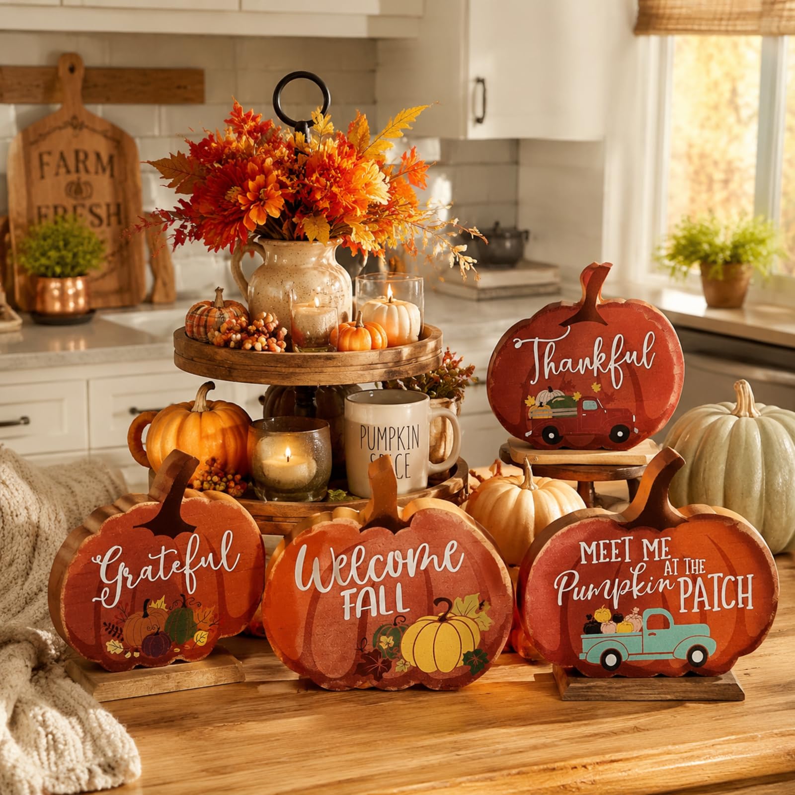 Fall Tiered Tray Decor - Pumpkin Thanksgiving Signs -4 Fall Tiered Tray Decor - Pumpkin Thanksgiving Signs -4