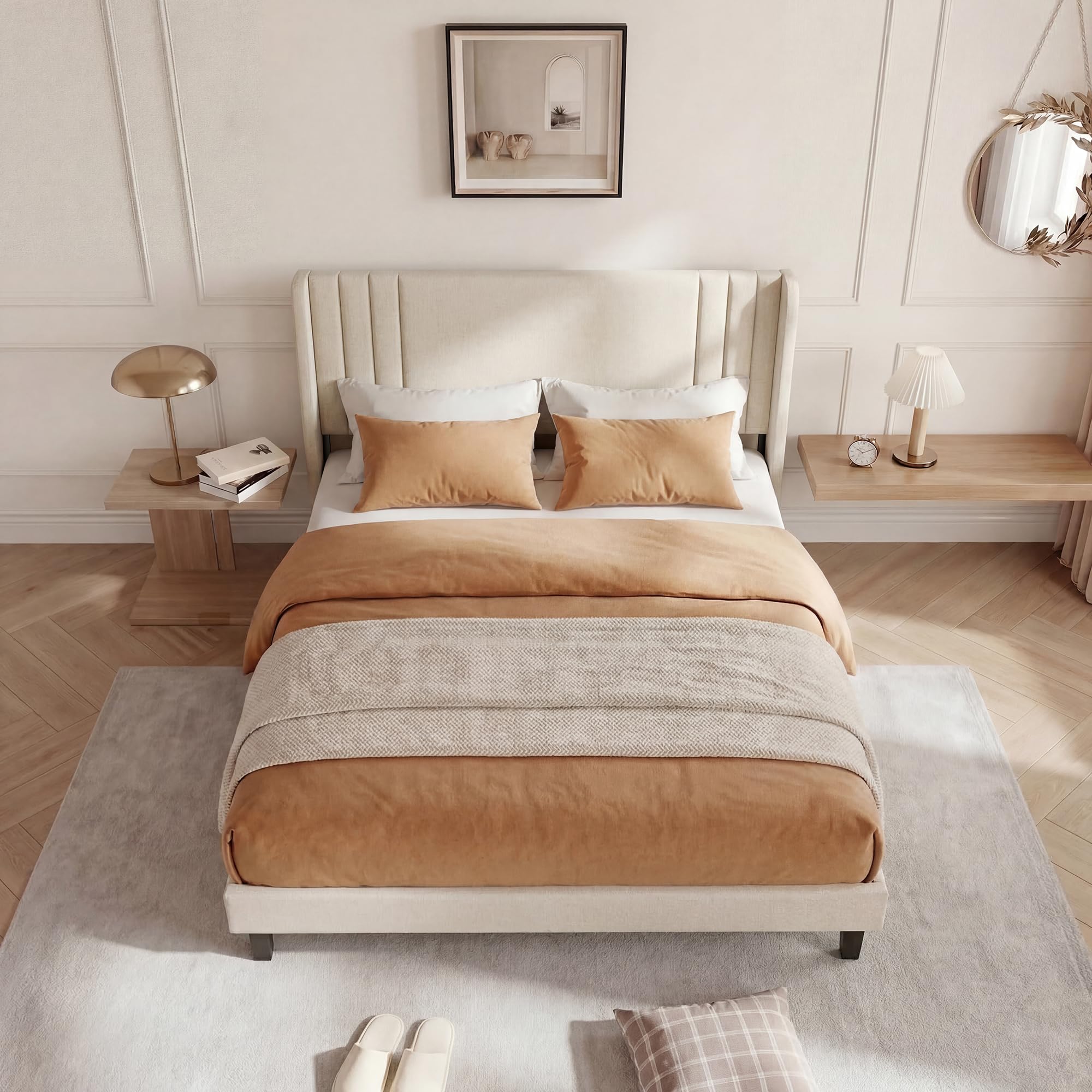 Letto imbottito 160 x 200 cm, letto matrimoniale con testiera imbottita, letto moderno 160 x 200 cm, telaio del letto con rete a doghe in legno e metallo, per camera da letto, camera degli