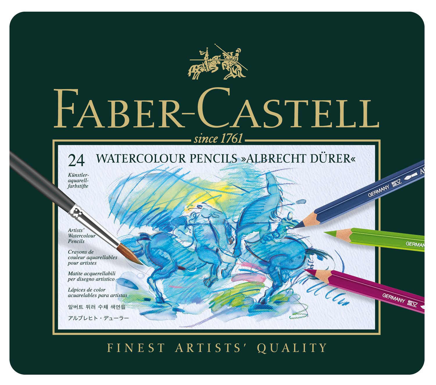 Faber-Castell 117536 - Matite ad acquerello Albrecht Dürer, custodia in metallo 36 (24 pezzi + pennello)