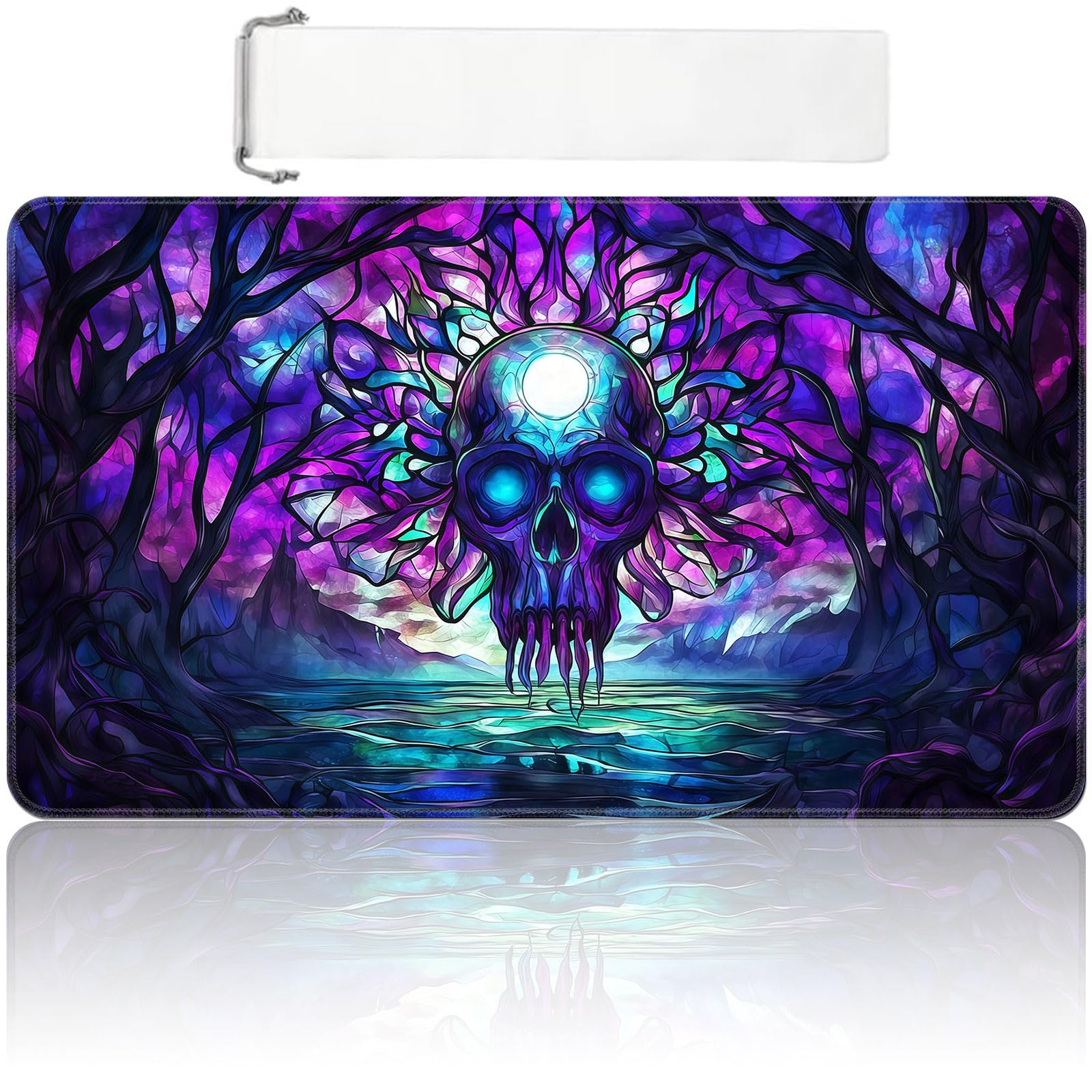 MTG Playmat 24x14 inch with Free Storage Bag, Non-Slip Rubber Base TCG Play Mat for Magic The Gathering, Card Playmat for YGO, Durable Portable Game Matt, Forest Skull