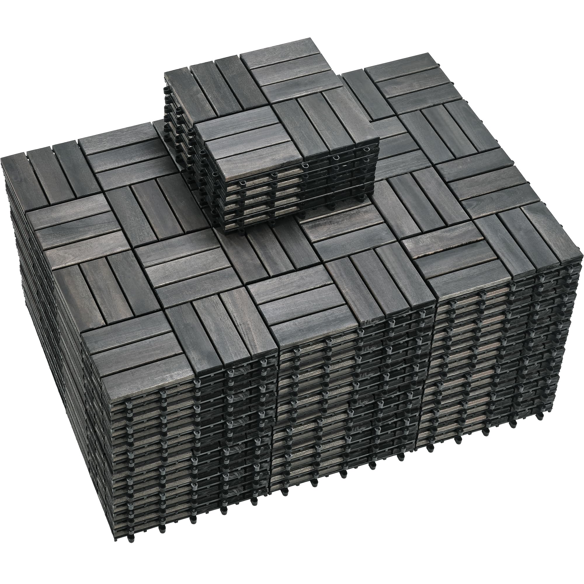 PrimeZone 108 PCS Solid Acacia Wood Interlocking Patio Deck Tiles - 12" x 12" Indoor Outdoor Waterproof Flooring for Balcony, Backyard & Poolside, All