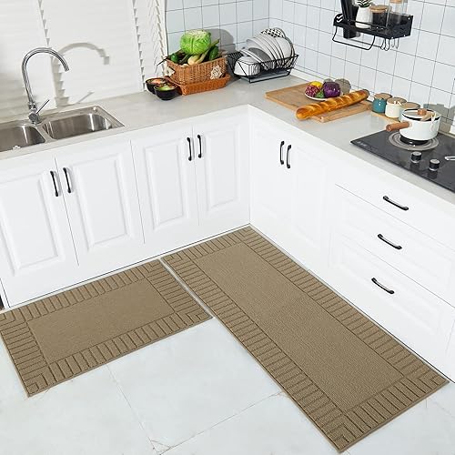 Miniatura 6 de BEQHAUSE Tapetes de cocina antideslizantes, lavables a máquina, para el suelo, juego de 2 cómodos tapetes de cocina con respaldo TPR de 20 x 30