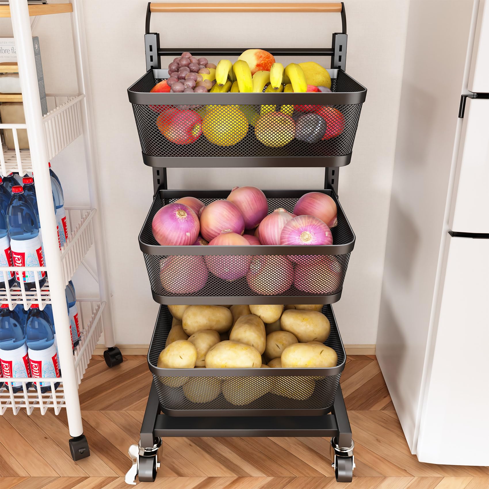SNTD Fruit Basket, Large Wire Basket Utility Cart