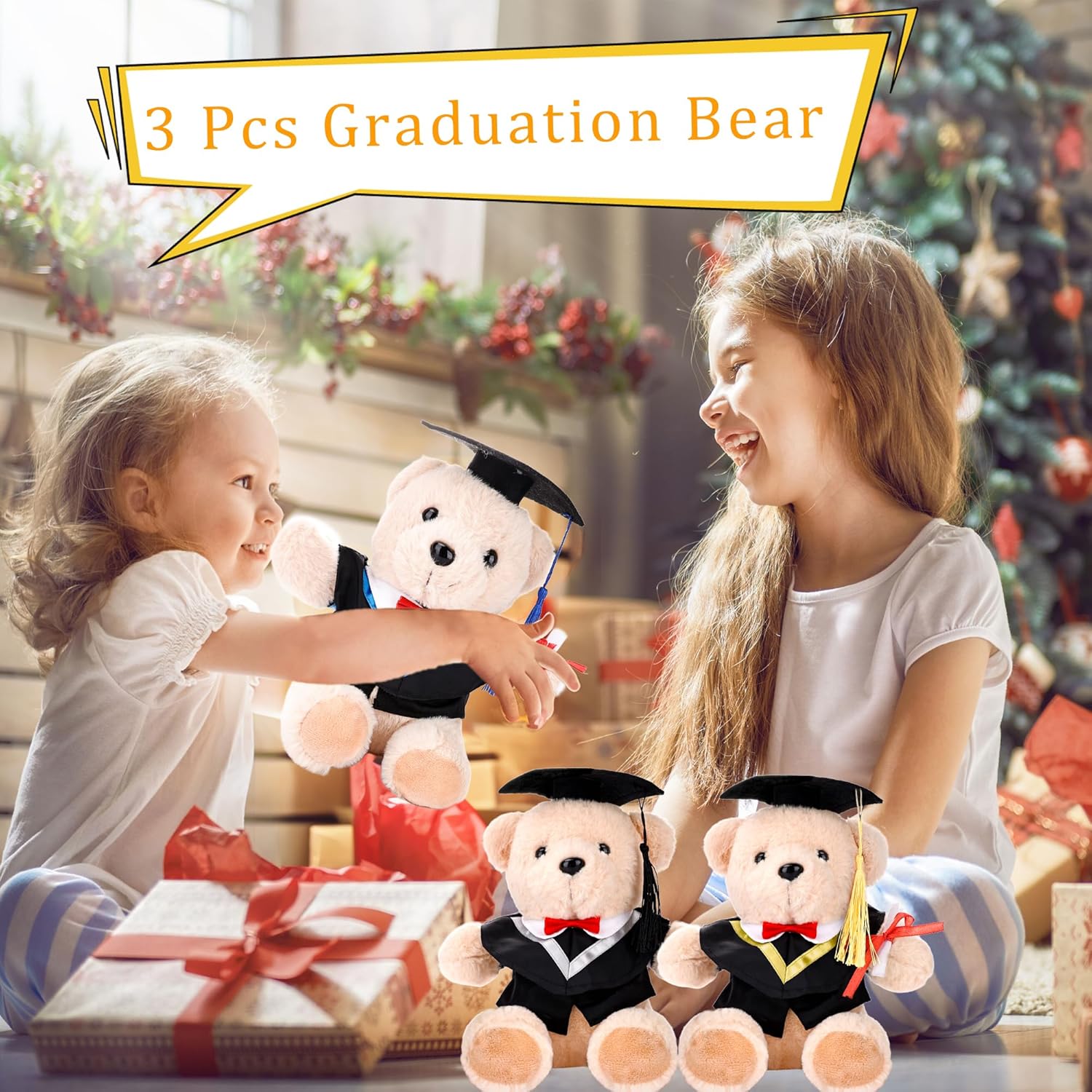 3 Sets Graduation Bear Clothes Included 3 Bears Stuffed Animal 3 Cap Gown Outfit and 3 Diploma Scroll Fits Make Your Own Most 14" - 18" Bear Plush Stuffed Animal for Stuffed Animals Graduation Gifts