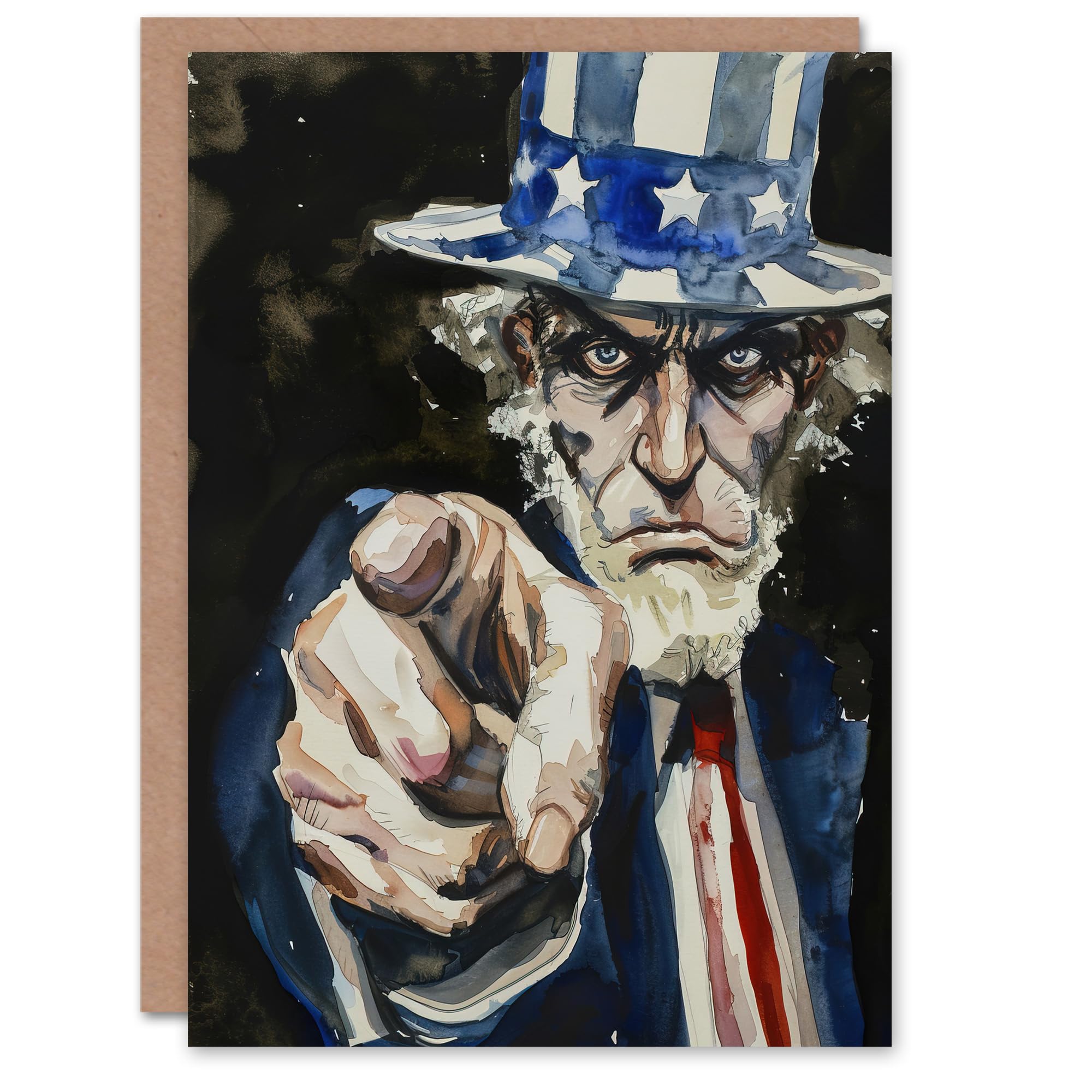 Artery8 Greeting Card War WWII USA Uncle Sam Want You Sinister Dark For Him Man Birthday Card