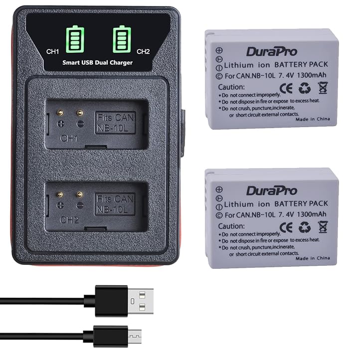 Buy DuraPro 2Pcs 1300mAh NB10L NB 10L Battery Pack + Slim LED Builtin
