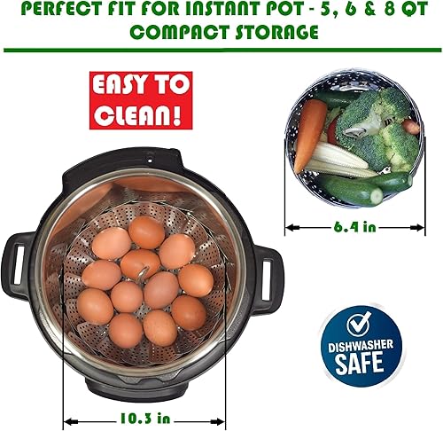 Miniatura 2 de Cesta vaporizadora de vegetales Premium 5.5 -9.3 in best bundle. Se ajusta a las ollas de presión. 100% acero inoxidable. Accesorios Prima. Dúo.