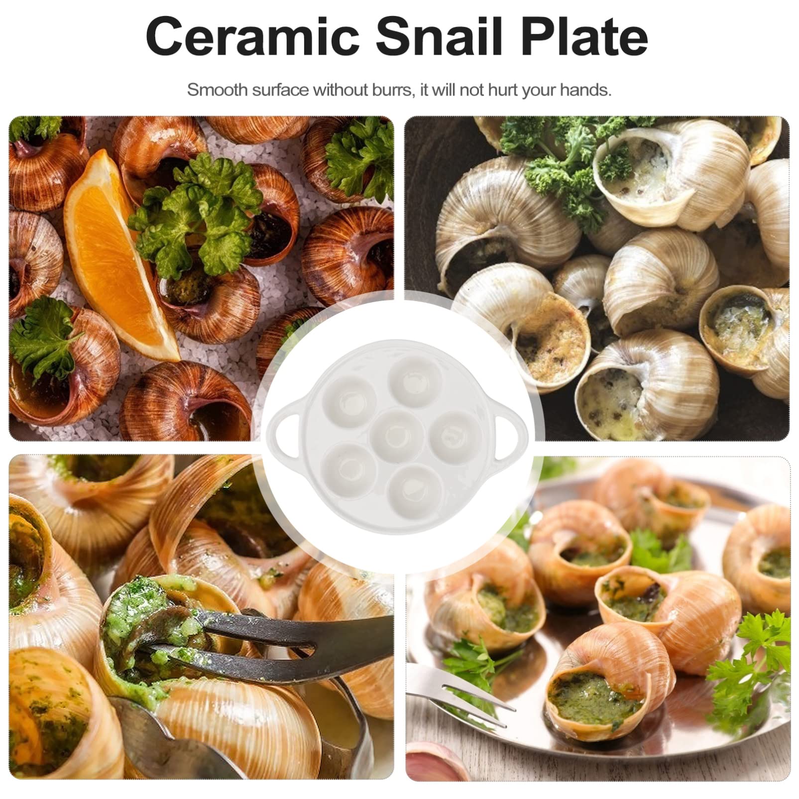 Assiettes à Escargots En Céramique Blanche - Lot De 4, 6 Trous, Avec Poignées - Pour Escargots, Fruits De Mer, Apéritifs - Lavable Au Lave-vaisselle - 5