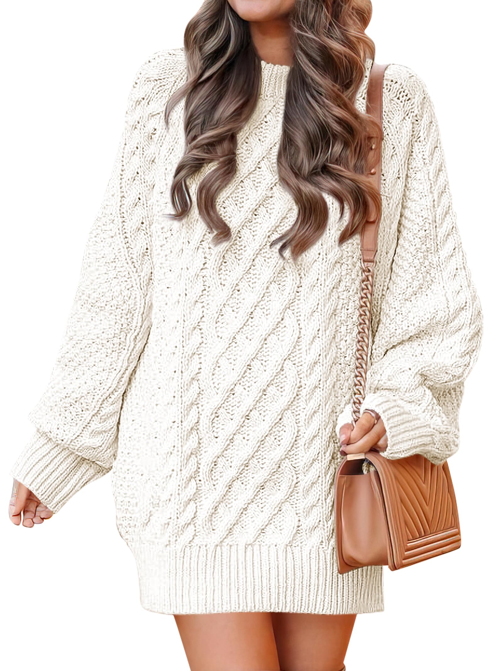 ANRABESS Women Long Sleeve Oversized Cable Knit Chunky Baggy Loose Pullover Tunic Mini Sweater Dress 2025 Trendy Fall Outfits