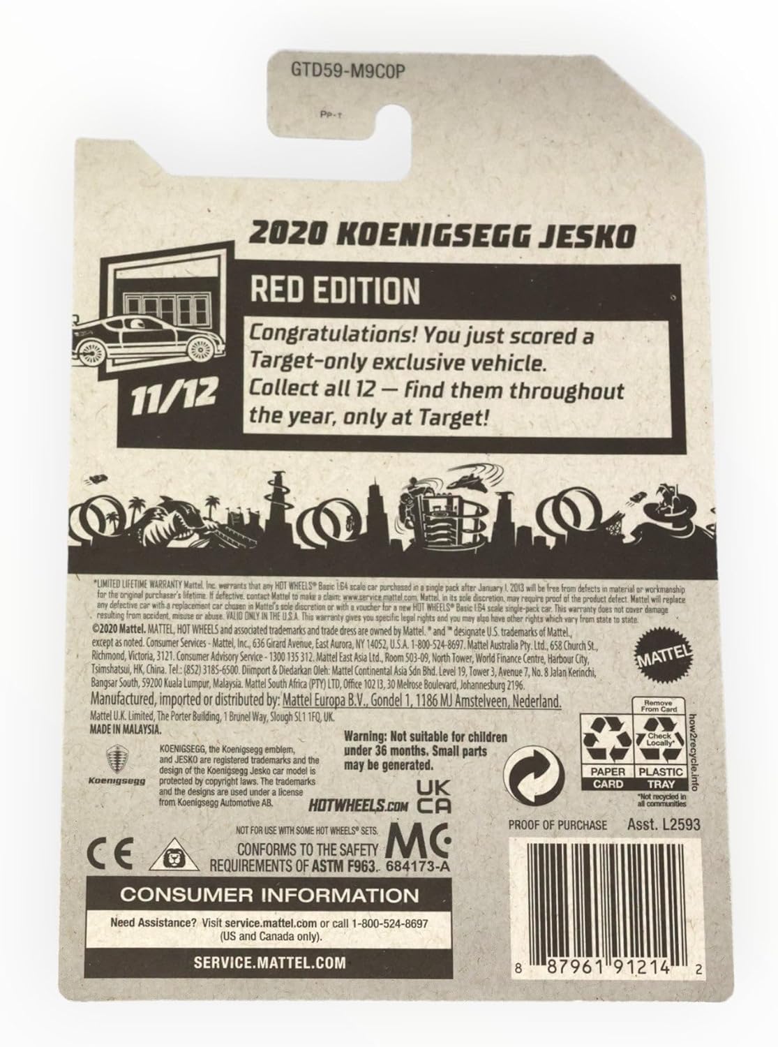 Hot Wheels 2020 Koenigsegg Jesko, [red] 86/250 Red Edition 11/12