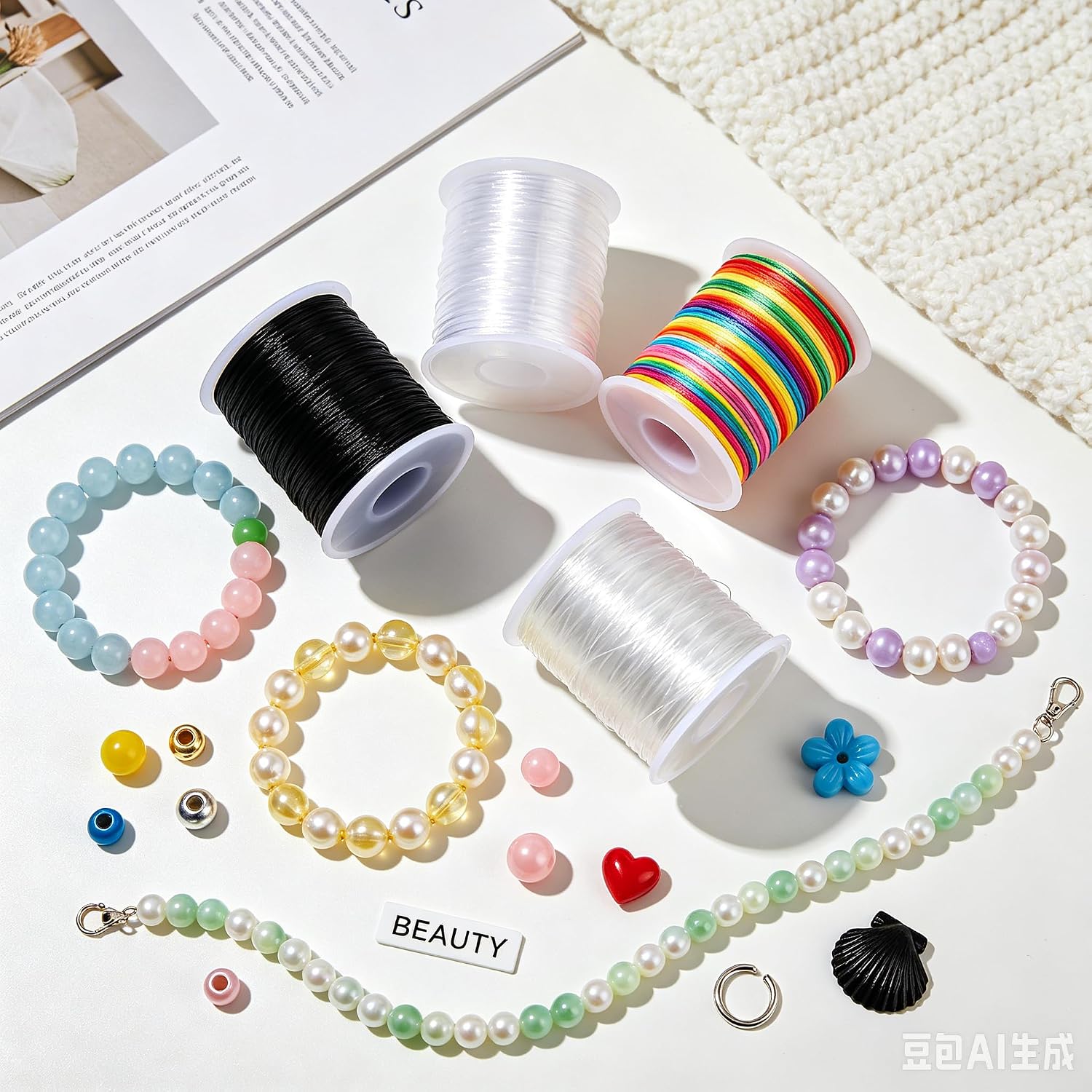 8 Pcs Bracelet String Kit, 1mm Elastic Stretch Cord for DIY Jewelry Making