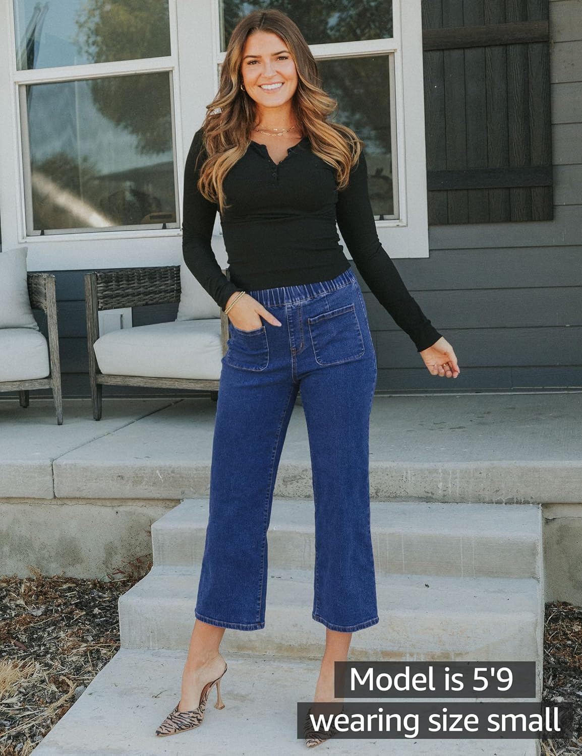 luvamia Wide Leg Jeans for Women Pull On Trendy High Waisted Cropped Jeans Denim Pants Stretchy Baggy with Patch Pockets - Image 5