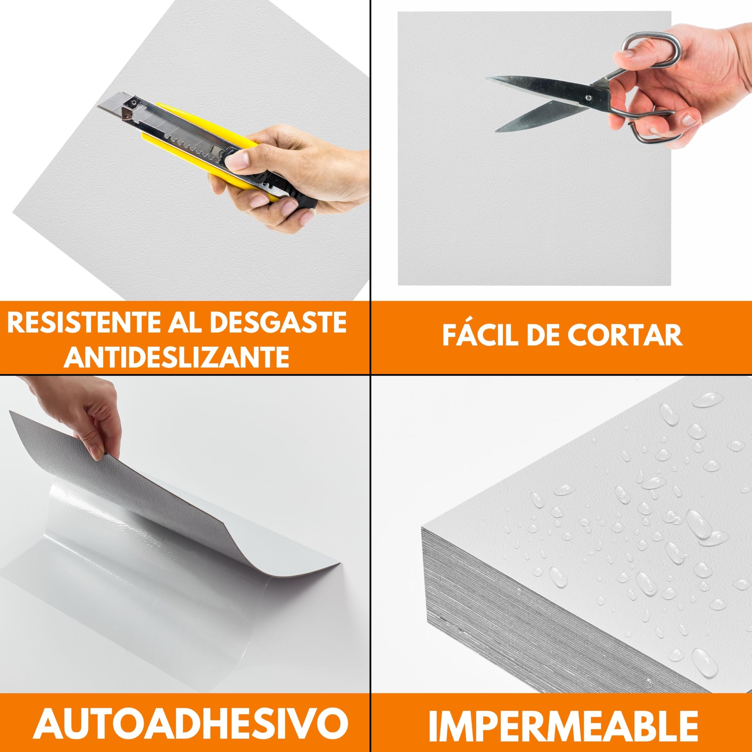 Suelo Vinilo Autoadhesivo Impermeable – Paquete de 10 Losetas Cuadradas, Cubre 0,93 m² – Cada Losa Adhesiva 30,5 x 30,5 cm – Suelo Vinílico Autoadhesivo Blanco Para Cocina, Baño y Salón