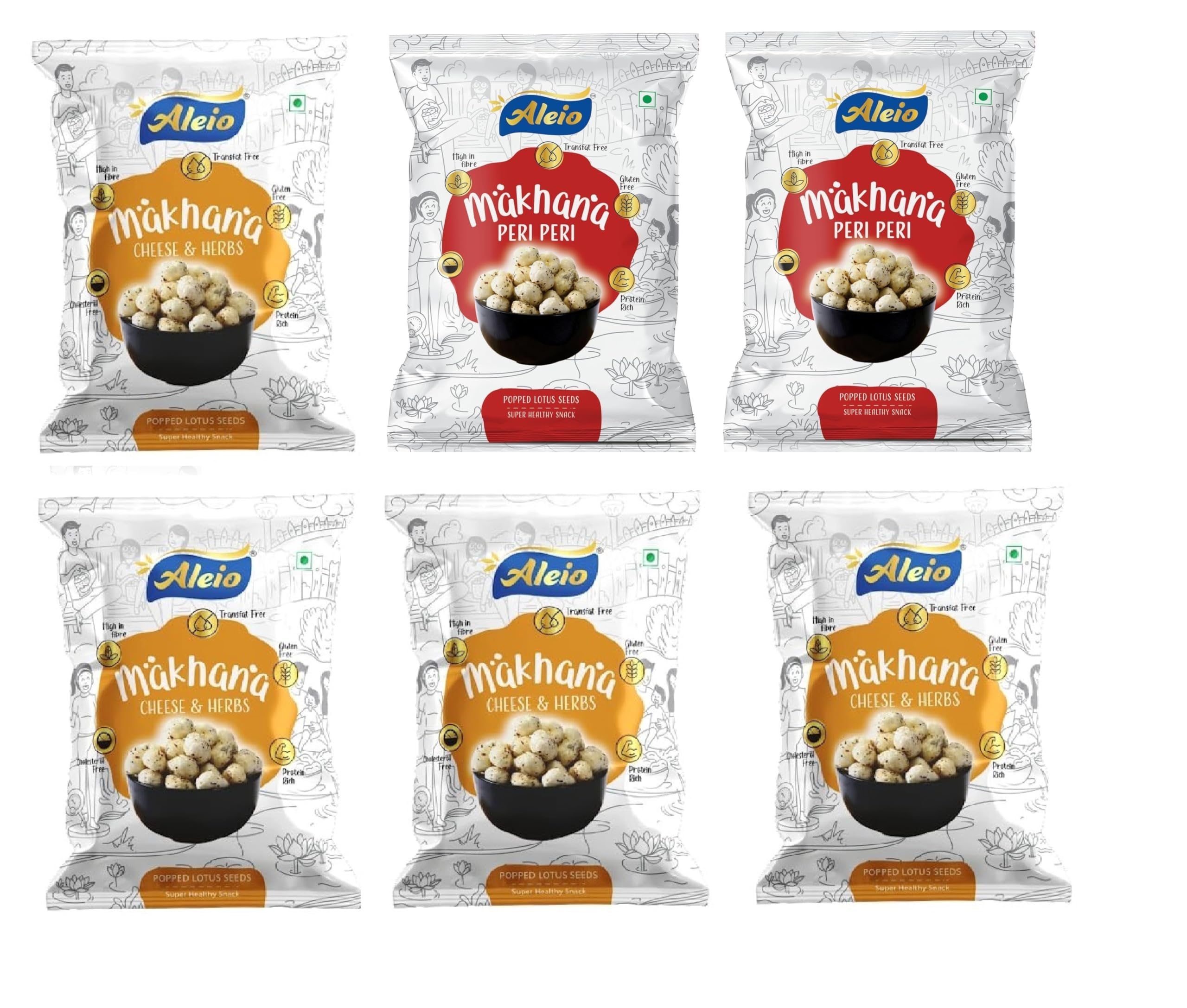 Aleio Roasted Makhana/Popped Lotus Seeds Ready To Eat Super Healthy Snack (4 Cheese & Herbs, 2 Peri Peri) -23 Gram (Pack Of 6) (B0D6WG4FDX) Amazon Price History, Amazon Price Tracker