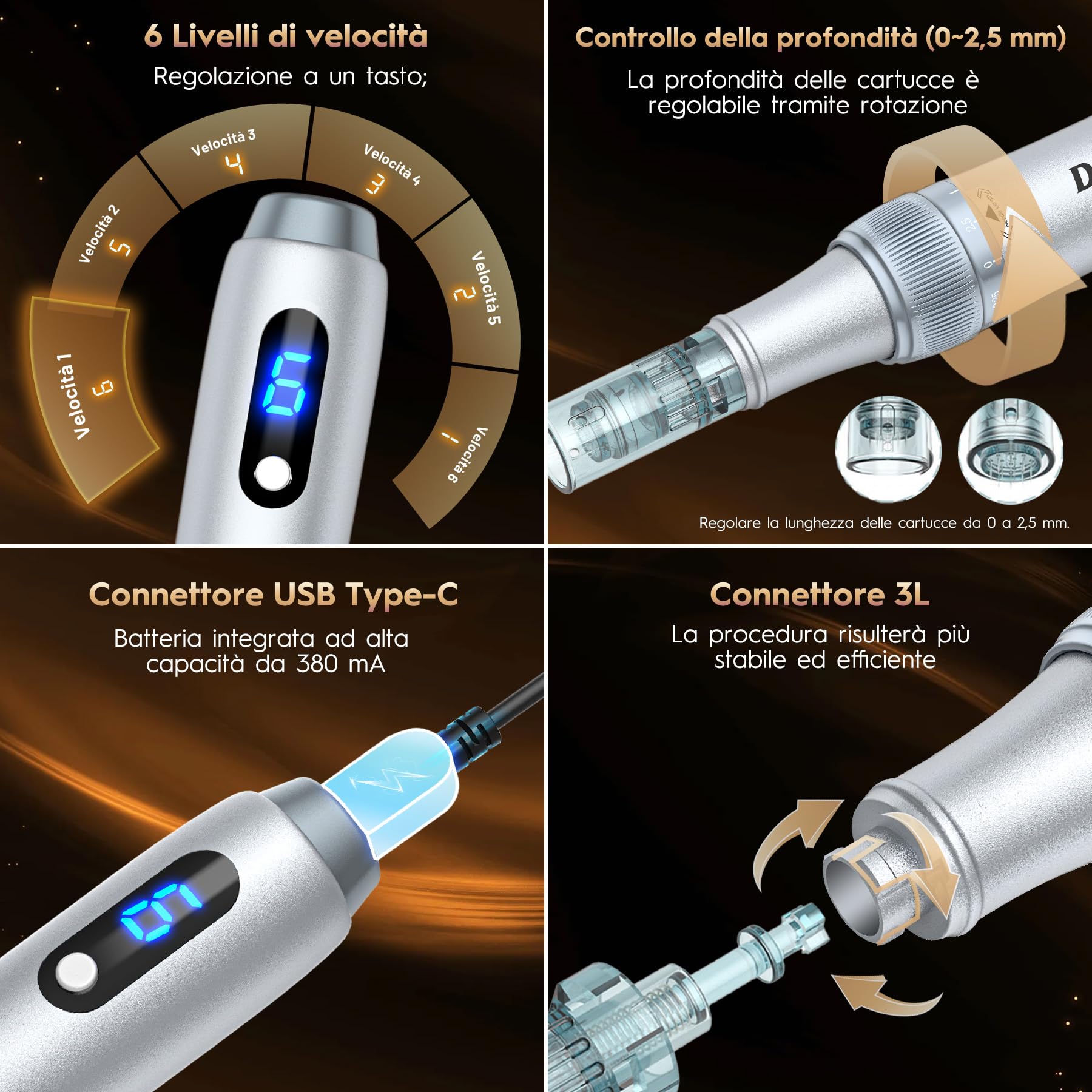 Dr. pen Ultima M7S Microneedling Pen Professionale con 20 Cartuccia di Ricambio Macchina, 6 Velocità Regolabili e Display LED, per Cura Pelle, Rughe, Cicatrici e Smagliature