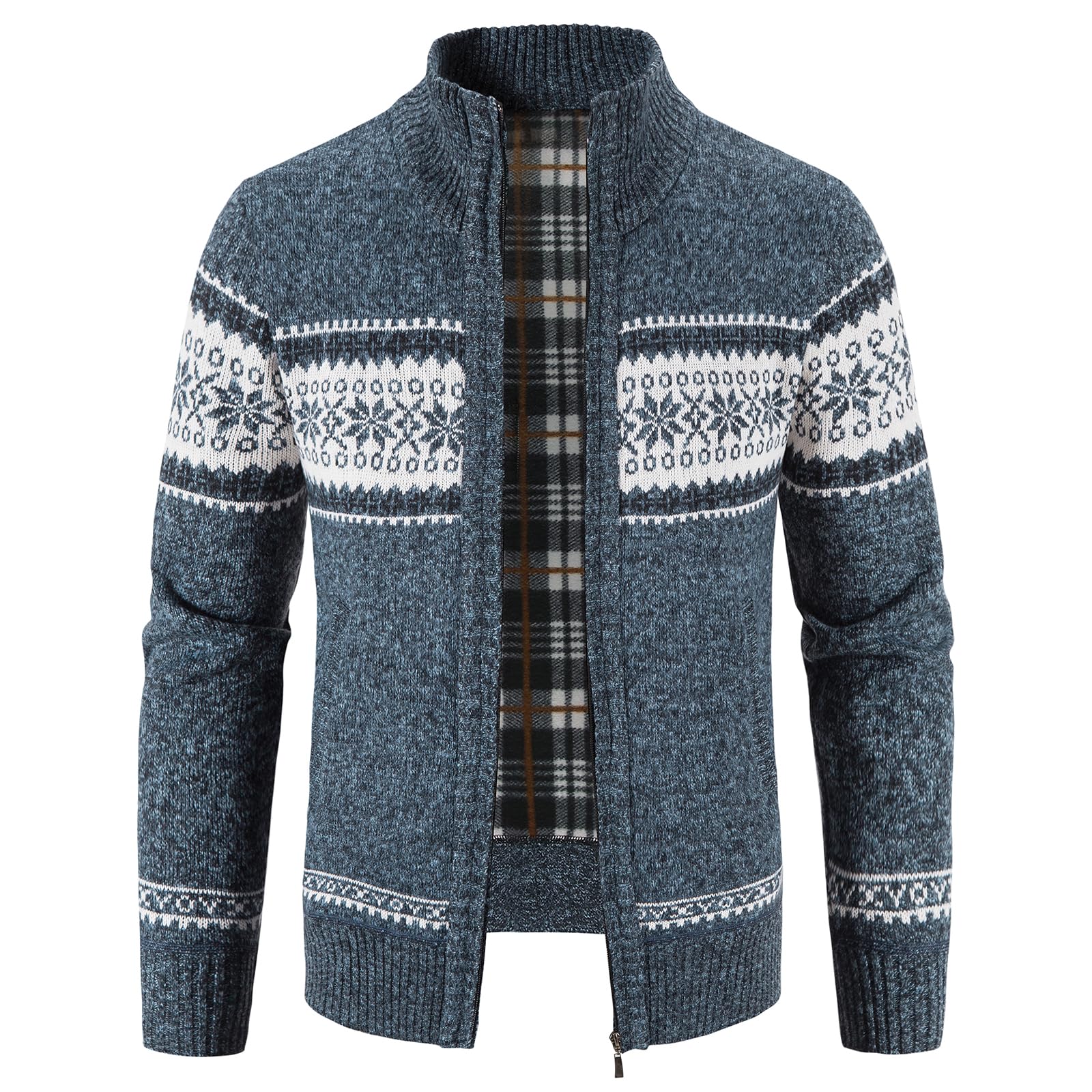 KUDORO Suéter de punto grueso para hombre, diseño de copo de nieve, cuello alto, forro polar, informal, para invierno