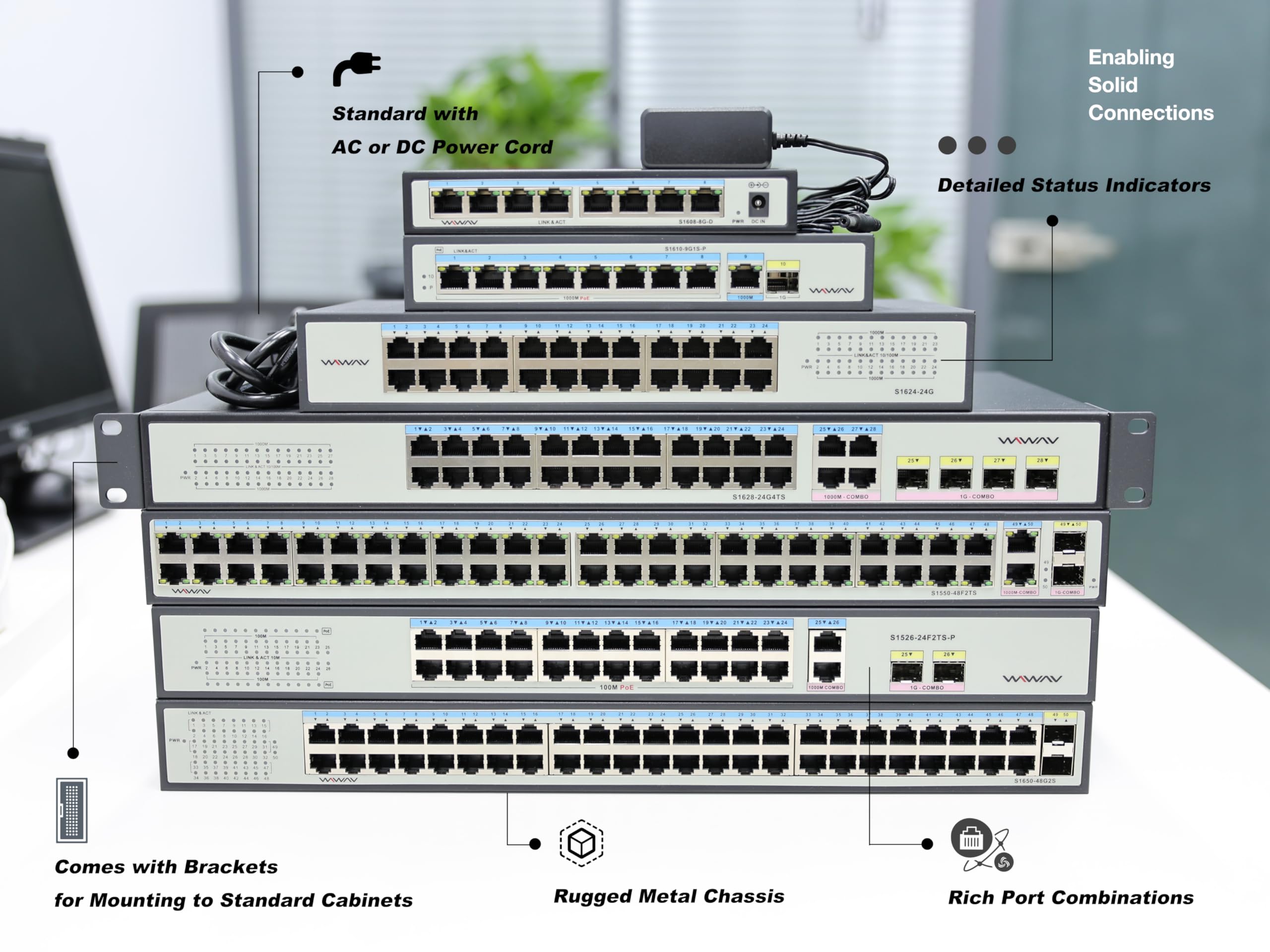 S1616-16G Switch Ethernet Gigabit non gestito a 16 porte – Hub LAN full duplex per azienda, ufficio, casa, NAS, AP, PC, videosorveglianza IP (metallo, Plug & Play, senza ventola)
