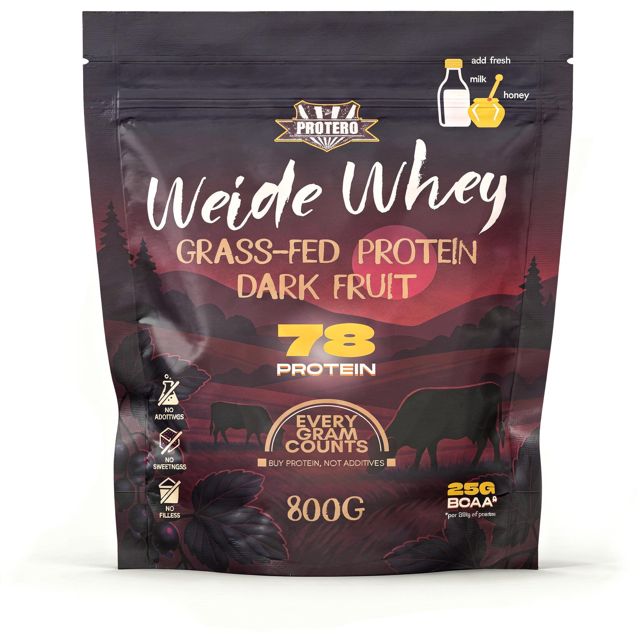 Protero Weide Whey Dark Fruit • Qualità Grass-Fed • Senza Zuccheri né Dolcificanti Aggiunti • 800g