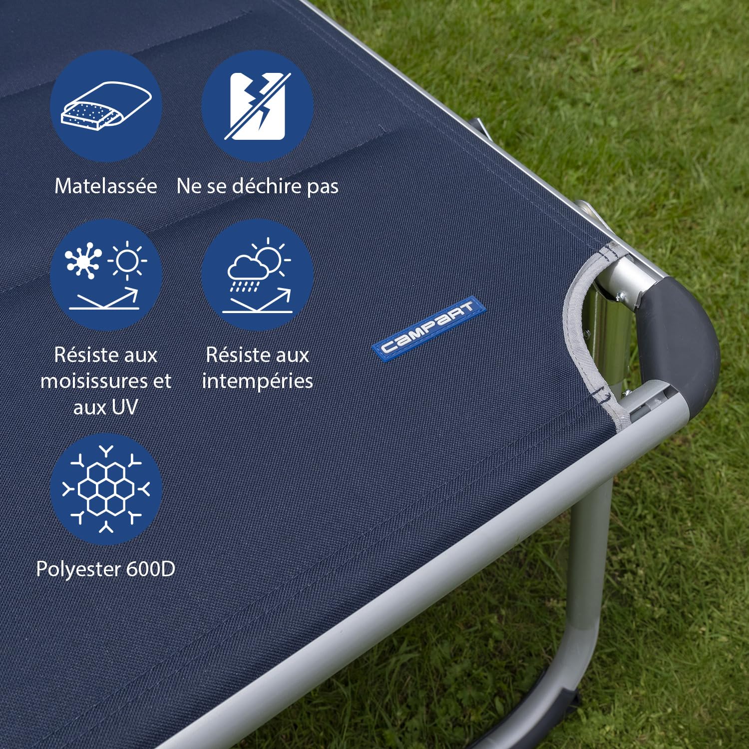 Campart Rome Chaise longue, Polyester, Bleu, Unique
