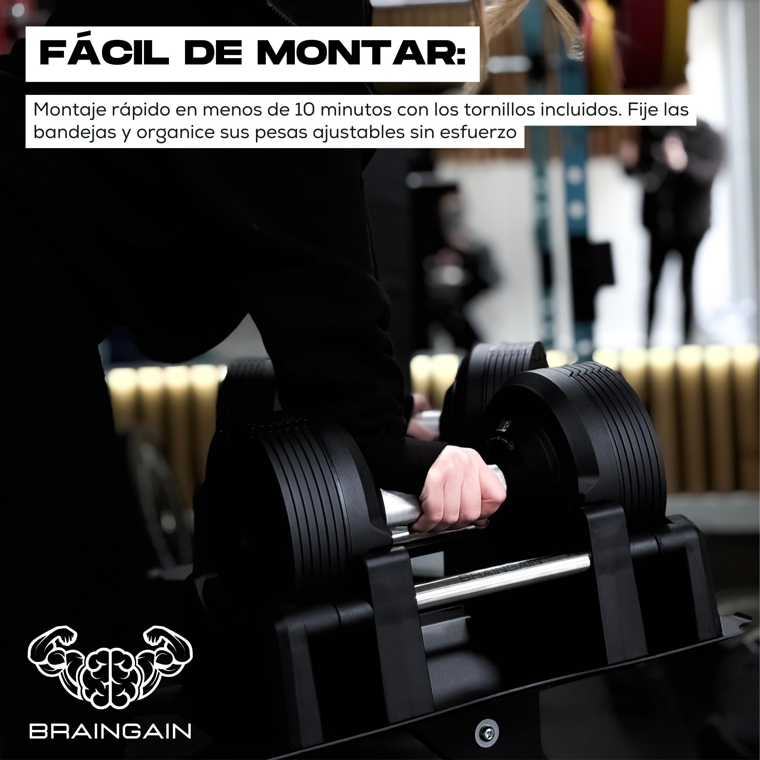 BRAINGAIN Soporte para Pesas – Rack para Mancuernas Ajustables (Compatible con mancuernas BRAINGAIN de 20 kg, 23,5 kg, 32 kg, 32,5 kg y 41,5 kg) Negro/Cromado