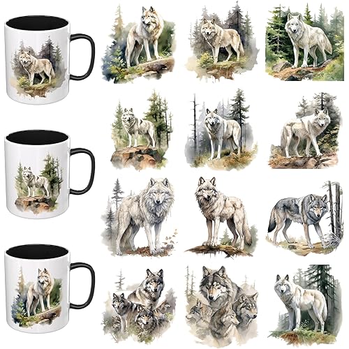 12PCS UV DTF Cup Wrap for Mugs，UV DTF Stickers DIY Crafts can be Used for Mugs, Glasses, laptops, Thermos Cups, etc. (Wolf)