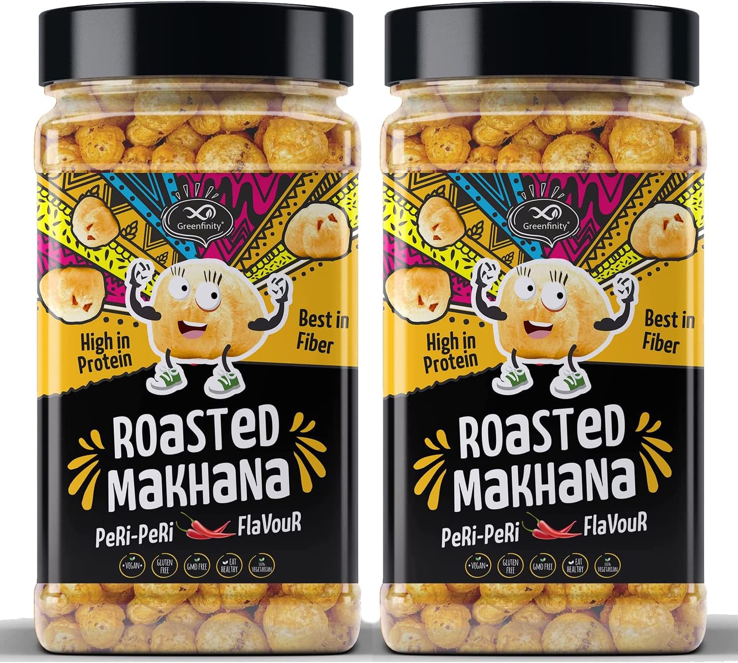 Greenfinity Peri Peri Roasted & Flavored Crunchy Healthy Phool Makhana Snacks Jar - 90 Gram Pack of 2