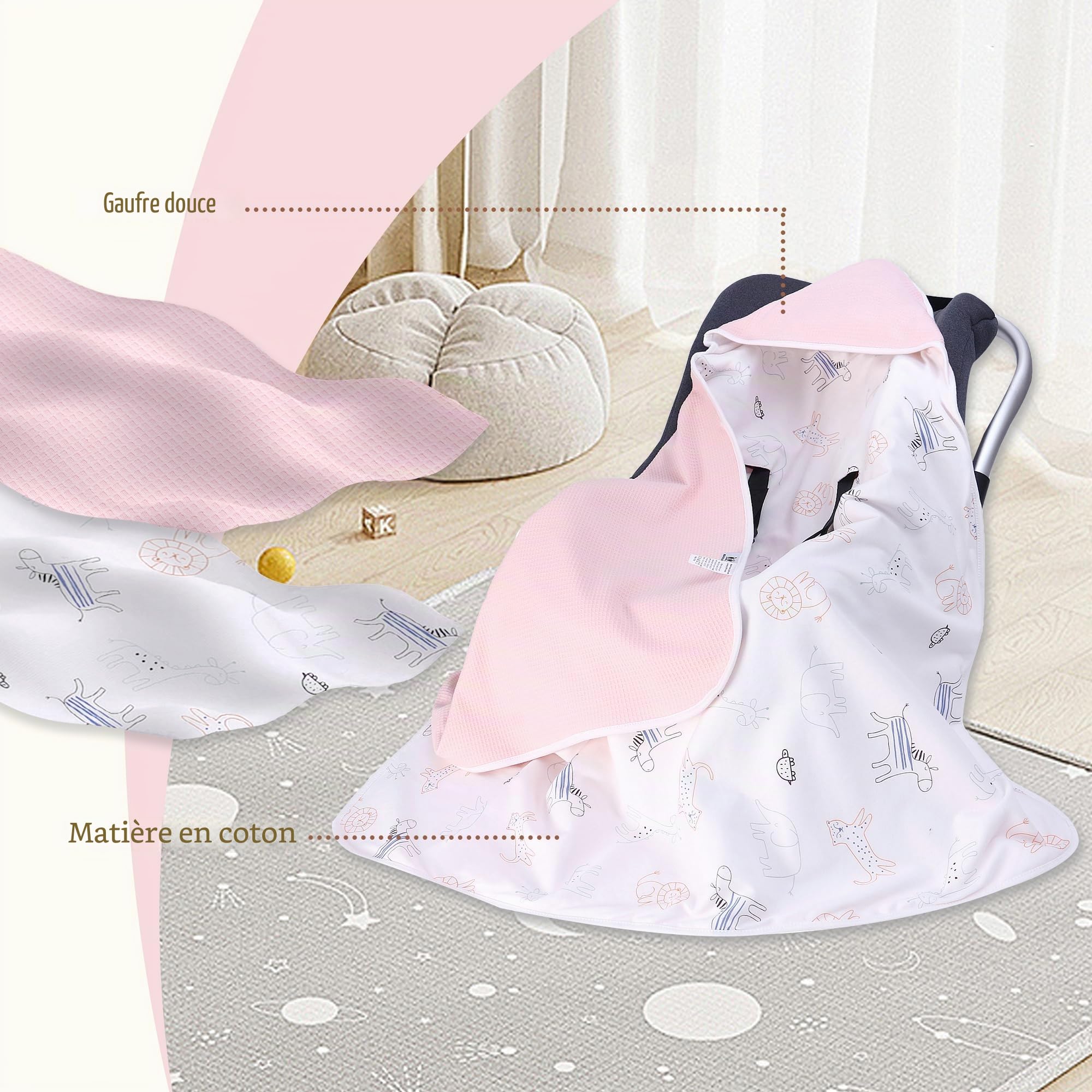 Couverture pour bébé - 90 x 90 cm - En tissu gaufré universel - Pour siège auto