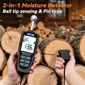 RDINSCOS 2-in-1 Pin & Pinless Moisture Meter | Digital Moisture Detector, For Wood, Drywall & Building Materials, Adjustable Alarm Threshold,3-Color Indicator
