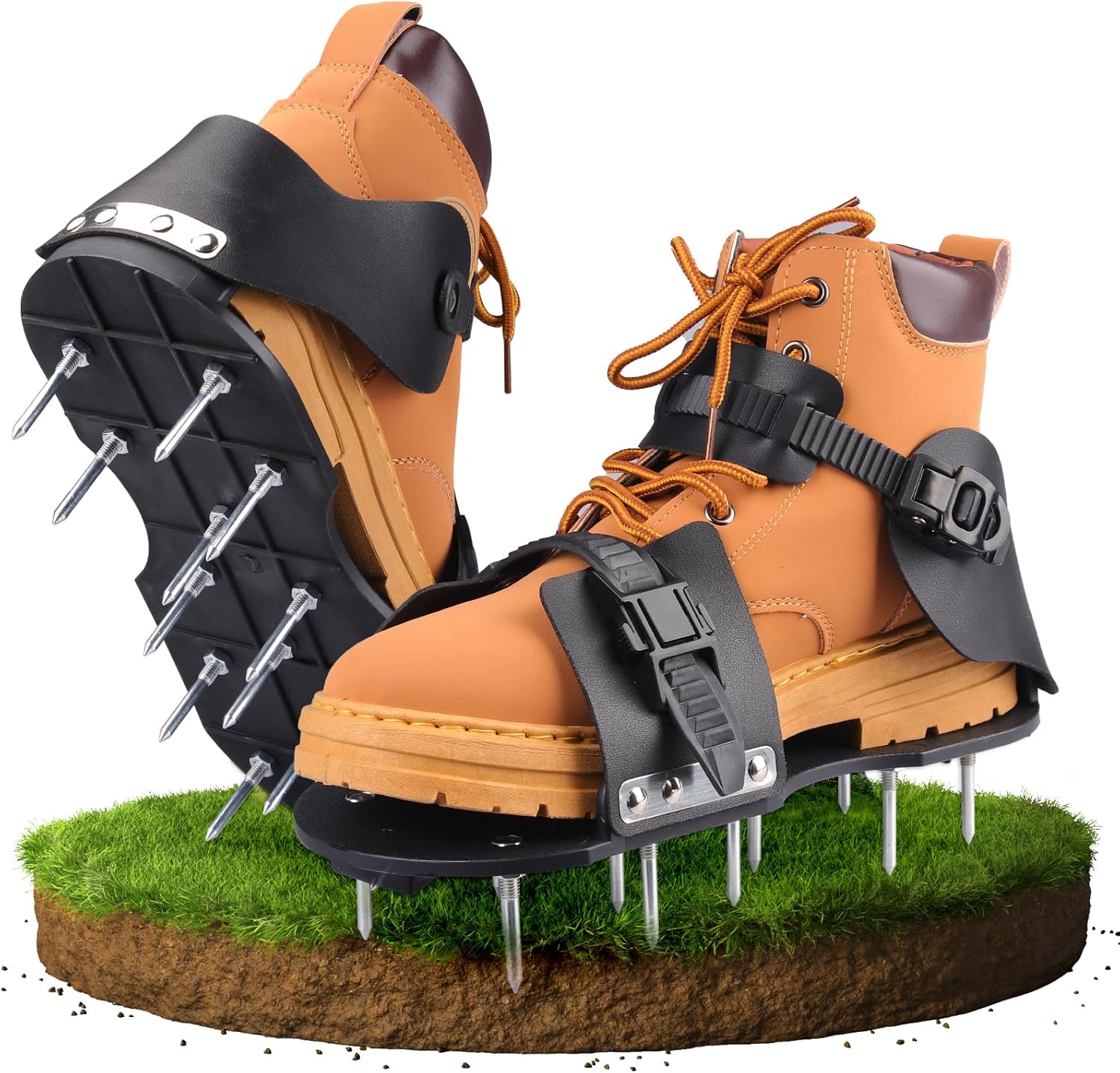 Lawn Aerator Shoes, Aerator Shoes with Adjustable Loop Strap and Snap-On Buckle, with 26 Stainless Steel Nails Lawn Aerator Shoes for Lawn Soil Aeration for Patios, Gardens, Lawns