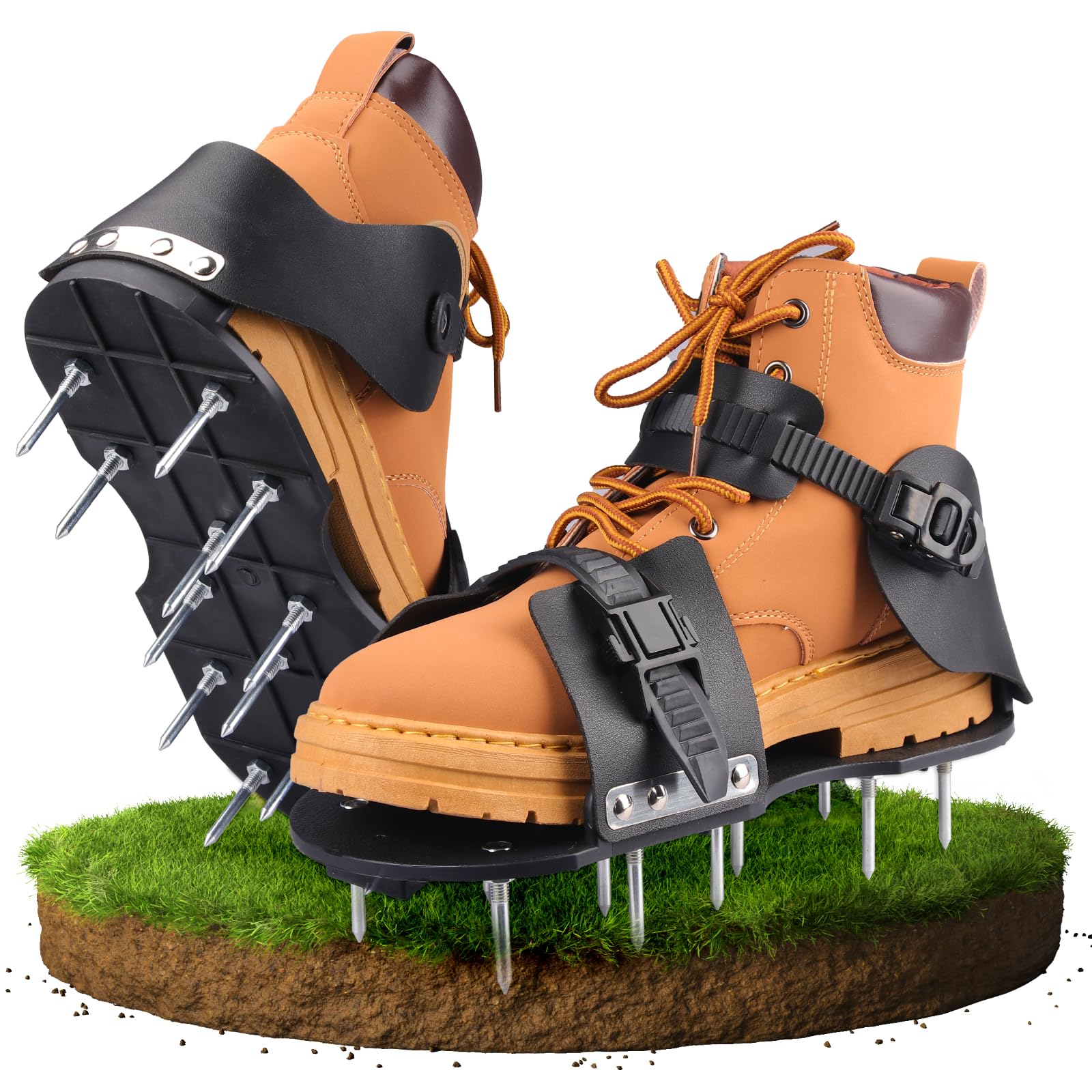 Qdreclod Lawn Aerator Shoes Buckle Soil Spike Aerating Shoe Stainless Steel Spikes Aerator Lawn Shoes Grass Aerator Shoes Garden Spike Shoes for Yard Patio Garden Grass Lawn, Universal Size, A